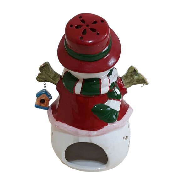 Snowman Tealight Candle Holder With Hat & Scarf Design Ceramic Decoration 9" Tal - Picture 4 of 8